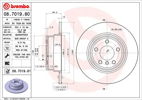 Remschijven Brembo 08.7019.80 Nieuwe Collectie