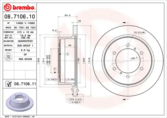 Remschijven Brembo 08.7106.11 Beperkt Aanbod
