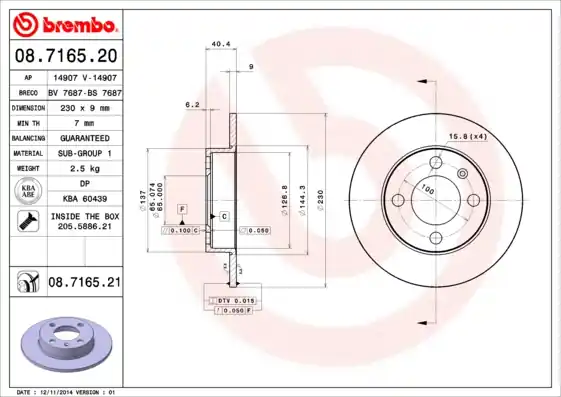 Remschijven Brembo 08.7165.21 Beste Prijs