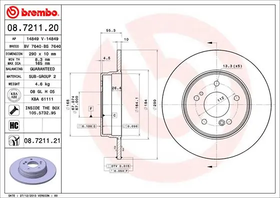 Remschijven Brembo 08.7211.20 Luxe