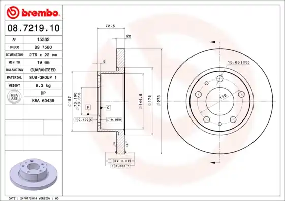 Remschijven Brembo 08.7219.10 Exclusief