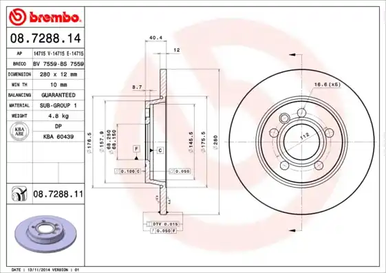 Remschijven Brembo 08.7288.11 Gereduceerde Prijs
