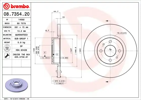 Remschijven Brembo 08.7354.20 Topkwaliteit