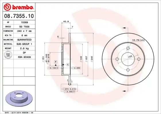 Remschijven Brembo 08.7355.10 Direct Verzonden
