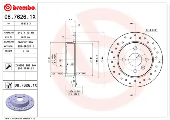 Remschijven Brembo 08.7626.1X Ambachtelijk