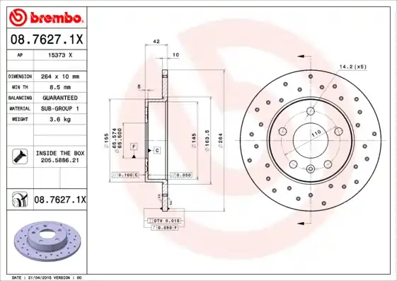 Voordeelprijs Remschijven Brembo 08.7627.1X