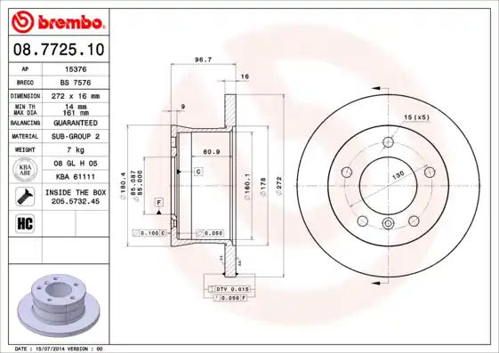 Ambachtelijk Remschijven Brembo 08.7725.10