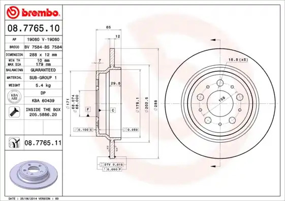 Remschijven Brembo 08.7765.10 Op = Op