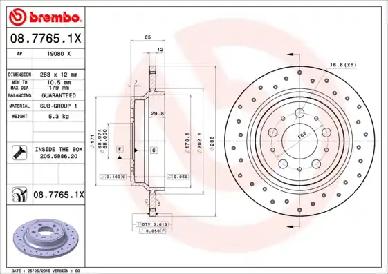 Remschijven Brembo 08.7765.1X Lage Kosten