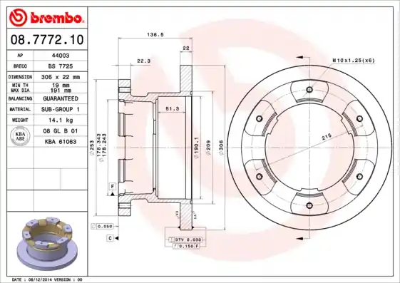 Remschijven Brembo 08.7772.10 Populair