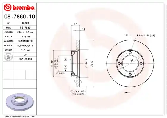 Remschijven Brembo 08.7860.10 Laatste Versie