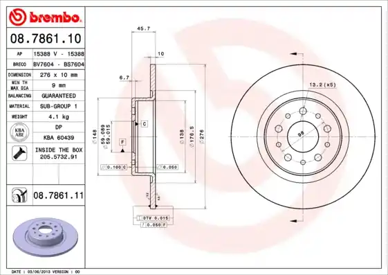 Remschijven Brembo 08.7861.11 Fabrieksprijs