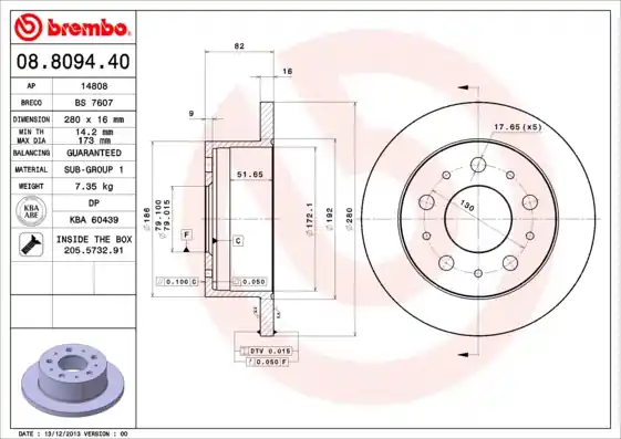 Remschijven Brembo 08.8094.40 Merkproduct