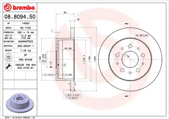 Remschijven Brembo 08.8094.50 Professioneel