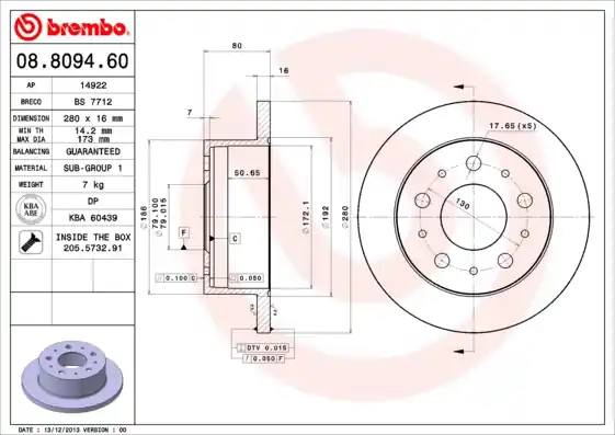 Korting Remschijven Brembo 08.8094.60