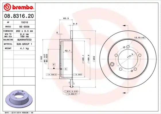 Remschijven Brembo 08.8316.20 Rechtstreeks Van De Fabrikant