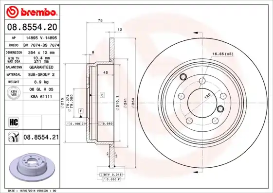 Remschijven Brembo 08.8554.21 Premium