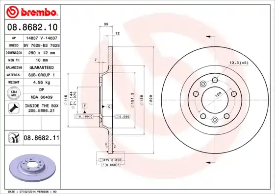 Remschijven Brembo 08.8682.11 Exclusieve Aanbieding