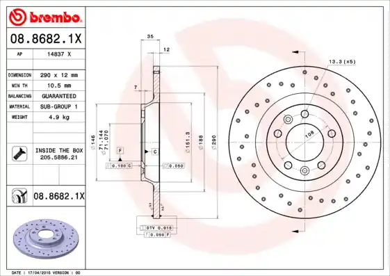 Remschijven Brembo 08.8682.1X Dagaanbieding