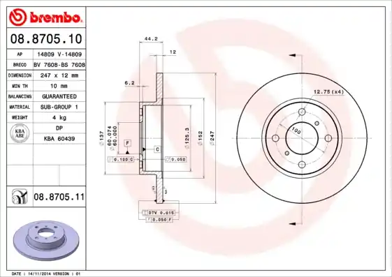 Remschijven Brembo 08.8705.11 Rechtstreeks Van De Fabrikant