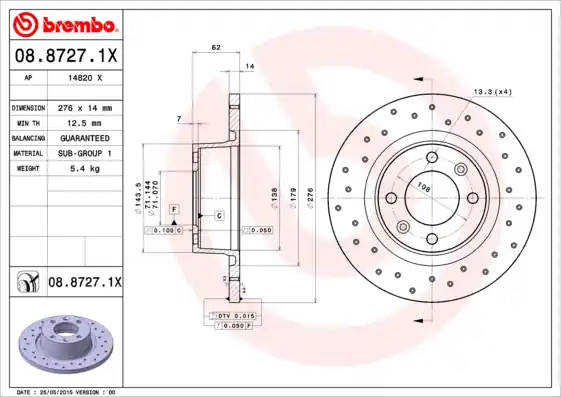 Remschijven Brembo 08.8727.1X Professioneel