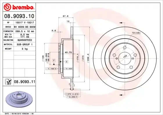 Remschijven Brembo 08.9093.11 Nieuw