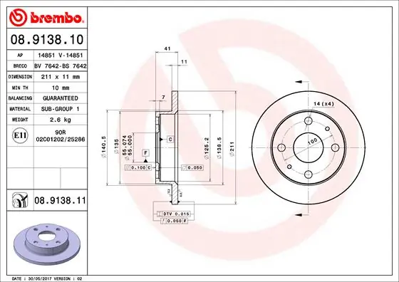 Lage Prijs Remschijven Brembo 08.9138.10
