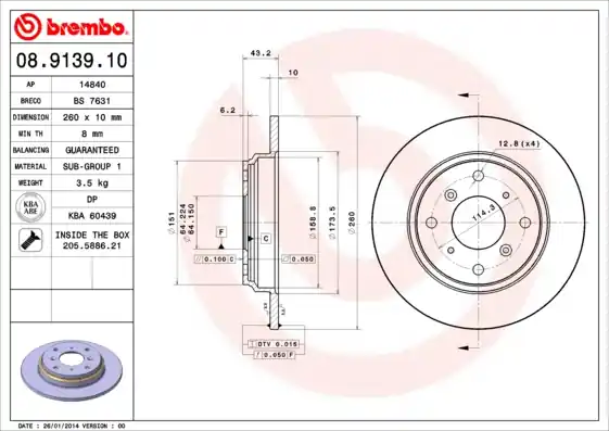 Remschijven Brembo 08.9139.10 Uitverkoop