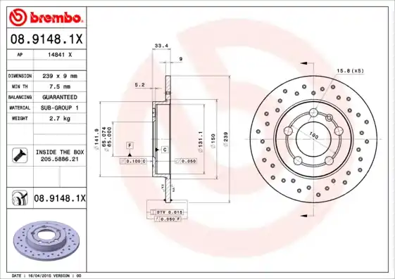 Bulkbestelling Remschijven Brembo 08.9148.1X