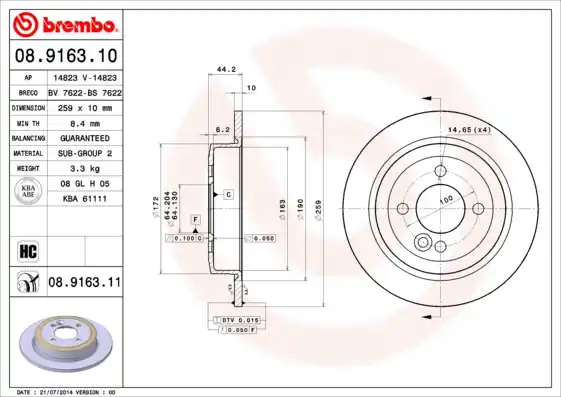 Bulkbestelling Remschijven Brembo 08.9163.11