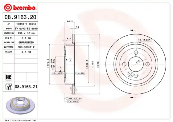 Beperkte Voorraad Remschijven Brembo 08.9163.21
