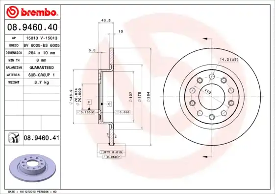 Direct Verzonden Remschijven Brembo 08.9460.41