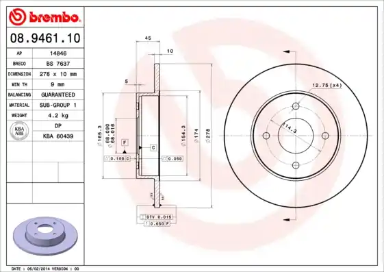 Remschijven Brembo 08.9461.10 Betaalbaar