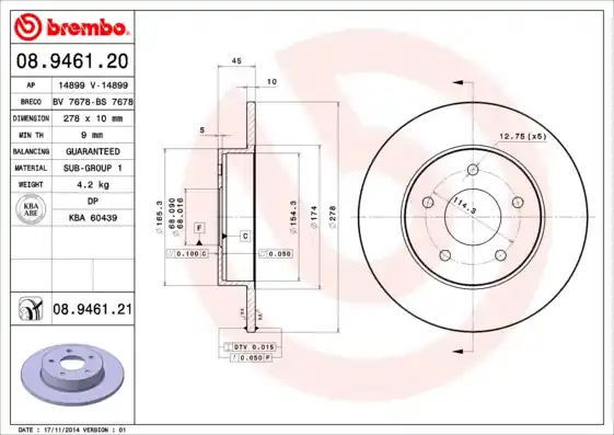 Remschijven Brembo 08.9461.21 Geld-Terug-Garantie