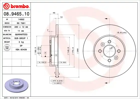 Remschijven Brembo 08.9465.10 Origineel