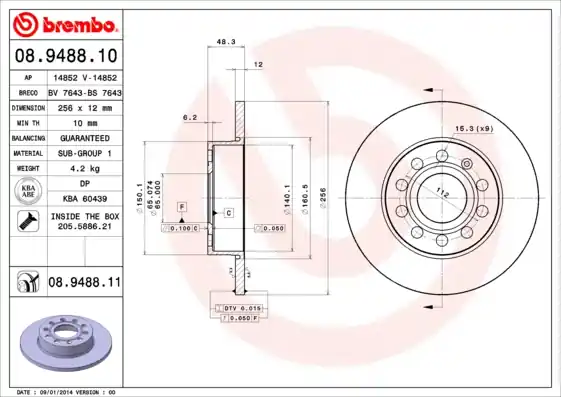 Remschijven Brembo 08.9488.11 Koop Online