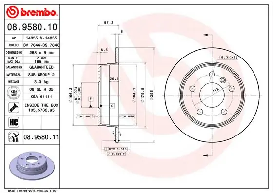 Express Levering Remschijven Brembo 08.9580.11