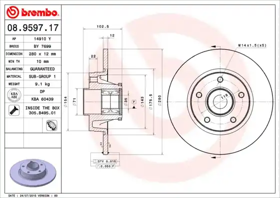 Remschijven Brembo 08.9597.17 Rechtstreeks Van De Fabrikant