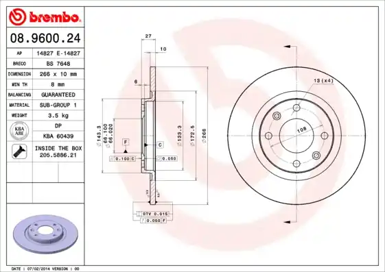 Tijdelijk Beschikbaar Remschijven Brembo 08.9600.24