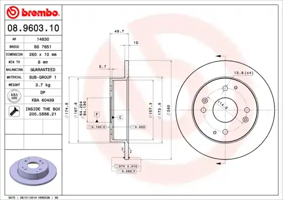 Remschijven Brembo 08.9603.10 Bulkbestelling