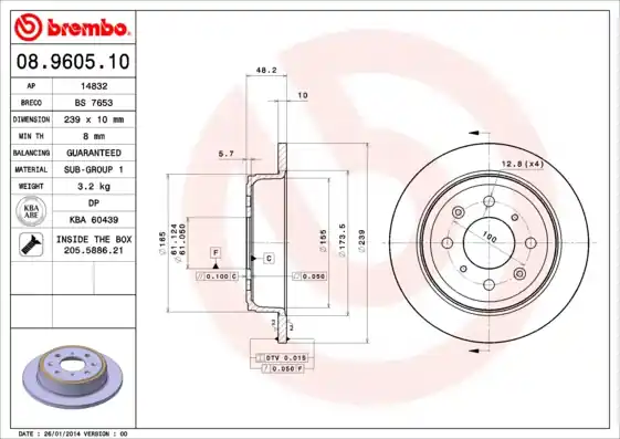 Remschijven Brembo 08.9605.10 Direct Beschikbaar