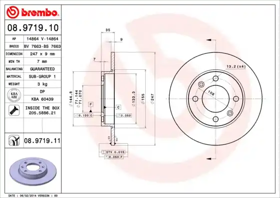 Remschijven Brembo 08.9719.10 Seizoensaanbieding