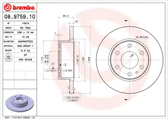Remschijven Brembo 08.9759.10 Seizoensaanbieding