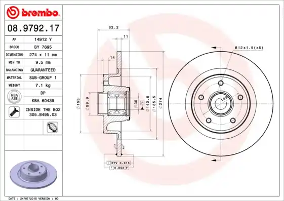Remschijven Brembo 08.9792.17 Gratis Verzending