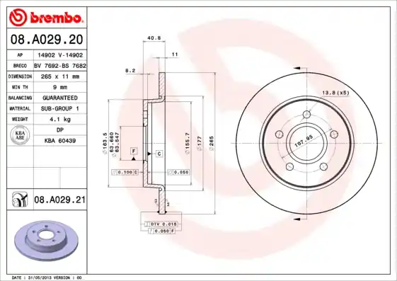 Laatste Versie Remschijven Brembo 08.A029.21