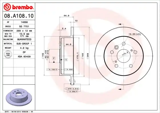 Tijdelijk Beschikbaar Remschijven Brembo 08.A108.10