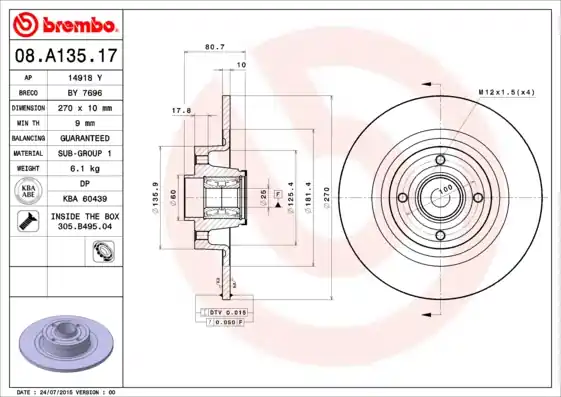 Fabrieksprijs Remschijven Brembo 08.A135.17