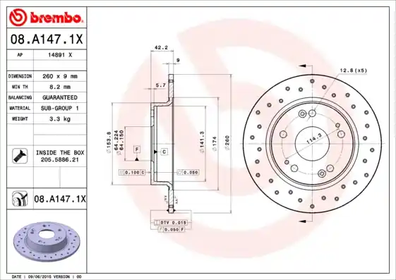 Remschijven Brembo 08.A147.1X Bestseller