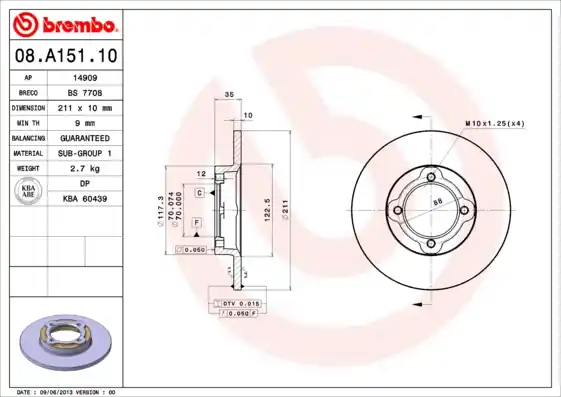 Remschijven Brembo 08.A151.10 Betaalbaar