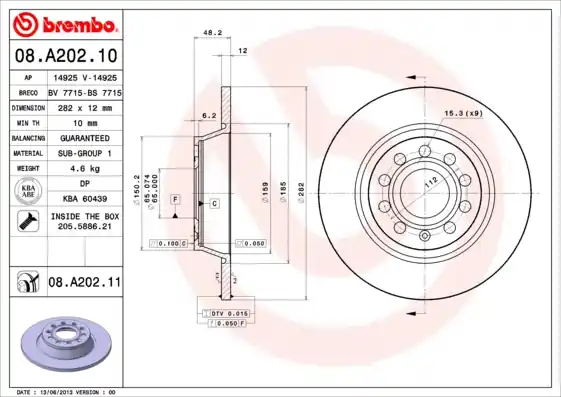 Remschijven Brembo 08.A202.11 Koop Vandaag